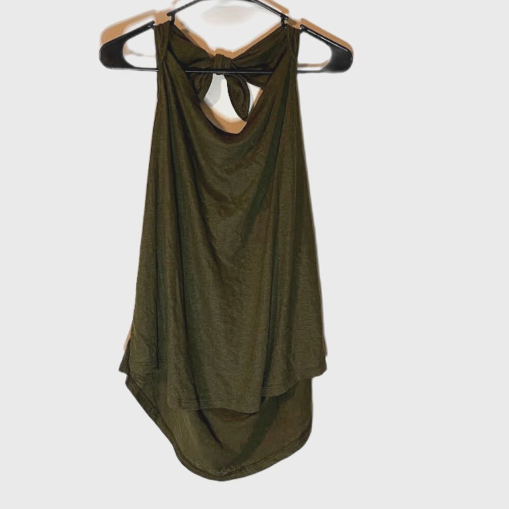NWT Old Navy Top XL Olive Green Linen Blnd Sleeveless Back Ties Beachy Bohochic